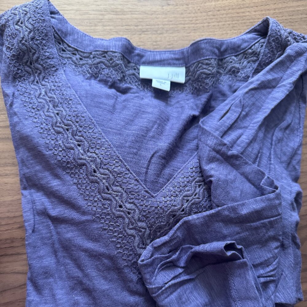 J. Jill Long Sleeve Tee with Embroidered Neckline